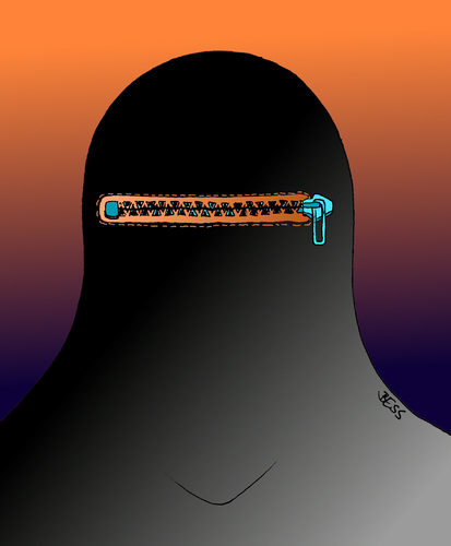 Cartoon: Reiz-Verschluss (medium) by besscartoon tagged burka,islam,verschleiert,reissverschluss,mode,bess,besscartoon