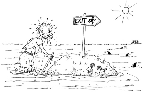 Cartoon: Richtungsweisend (medium) by besscartoon tagged meer,insel,schiffbruch,exit,ausgang,bess,besscartoon