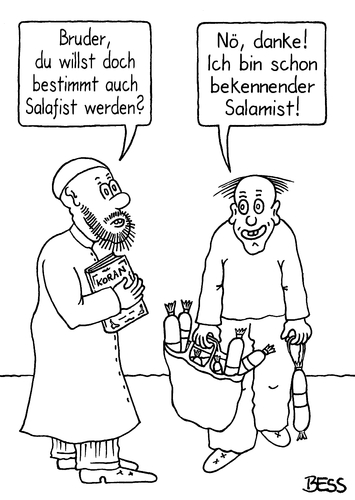 Cartoon: Salamist (medium) by besscartoon tagged besscartoon,bess,wurst,salamist,salami,religion,koran,ultrakonservativ,salafist,salafismus,islam
