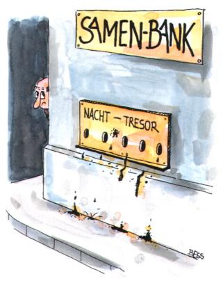 Cartoon: Samenbank (medium) by besscartoon tagged nachttresor,spende,samenbank,mann,samen,sperma,bess,besscartoon