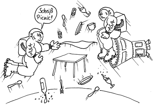Cartoon: Scheiss Picnic (medium) by besscartoon tagged raumfahrt,weltraum,all,astronauten,picnic,schwerelosigkeit,bess,besscartoon