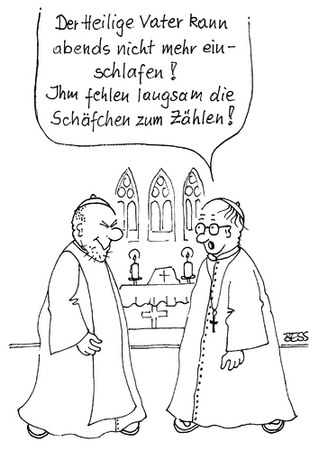 Cartoon: Schlafprobleme (medium) by besscartoon tagged kirche,katholisch,papst,kirchenaustritt,pfarrer,schäfchen,bess,besscartoon