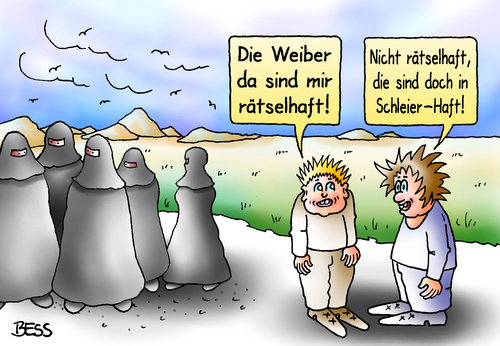 Cartoon: Schleier-Haft (medium) by besscartoon tagged burka,frauen,islam,kinder,schleier,rätselhaft,weiber,bess,besscartoon