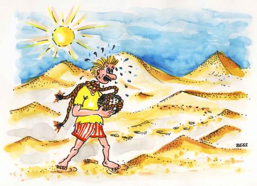 Cartoon: so ein Ärger (medium) by besscartoon tagged mann,wüste,sand,suizid,wasser,besscartoon,bess