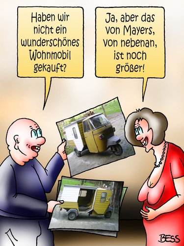 Cartoon: Hauptsache Wohnmobil (medium) by besscartoon tagged besscartoon,bess,camping,neid,ape,urlaub,ferien,wohnmobil