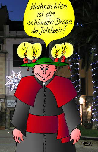 Cartoon: Suchtgefahr (medium) by besscartoon tagged besscartoon,bess,drogen,adventskranz,weihnachten,pfarrer,katholisch,religion