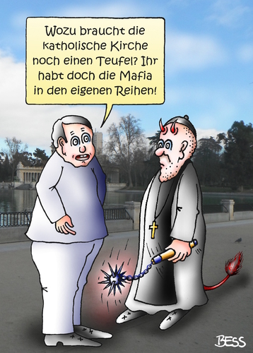 Cartoon: teuflisch (medium) by besscartoon tagged kirche,religion,vatikan,teufel,mafia,rom,vatikanbank,korruption,katholisch,gewalt,bess,besscartoon
