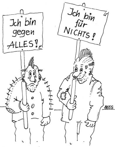 Cartoon: Und Du? (medium) by besscartoon tagged widerstand,protest,punks,männer,besscartoon,bess