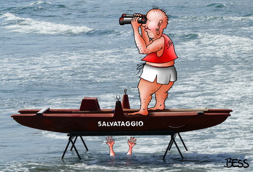 Cartoon: Weitsicht (medium) by besscartoon tagged salvataggio,rettung,ertrinken,meer,urlaub,ferien,sommer,sonne,mann,fernglas,bess,besscartoon