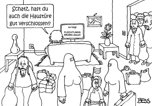 Cartoon: welcome (medium) by besscartoon tagged asyl,flüchtlinge,flüchtlingsdrama,syrien,deutschland,bess,besscartoon