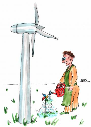 Cartoon: Windkraft (medium) by besscartoon tagged giesskanne,natur,windkraft,ökologie,windrad,besscartoon,bess,mann,energie