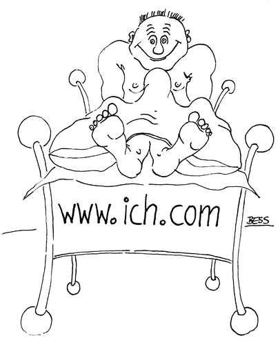 Cartoon: www.ich.com (medium) by besscartoon tagged mann,bett,beziehung,internet,bess,besscartoon