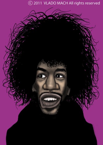 Cartoon: Jimmi Hendrix (medium) by Vlado Mach tagged jimi,hendrix,guitar,music,red,house,hey,joe