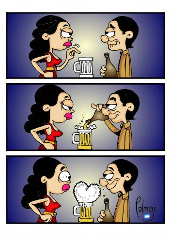 Cartoon: Cerveza (medium) by Palmas tagged romantico