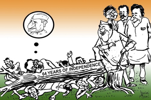 Cartoon: INDEPENDENCE DAY THOUGHT (medium) by Aswini-Abani tagged asabtoons,abani,aswini,poor,public,bharat,politicians,potitics,anna,indepedence,india