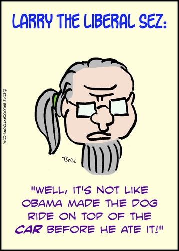 Cartoon: 1larrytheliberalsezbeforeheateit (medium) by rmay tagged romney,obama,ate,dog,car