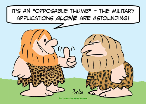 Cartoon: cave opposable thumb military (medium) by rmay tagged cave,opposable,thumb,military