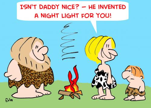 Cartoon: CAVEMAN INVENTED NIGHT LIGHT FIR (medium) by rmay tagged caveman,invented,night,light,fire