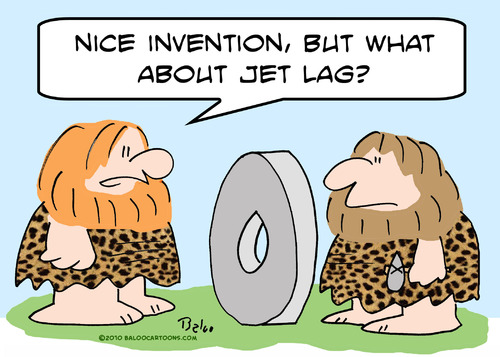 Cartoon: caveman wheel jet lag (medium) by rmay tagged caveman,wheel,jet,lag