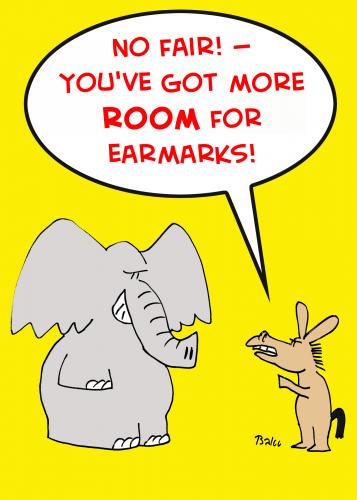 Cartoon: ELEPHANT DONKEY ROOM EARMARKS (medium) by rmay tagged elephant,donkey,room,earmarks,republican,democrat