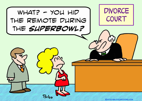 Cartoon: football superbowl divorce judge (medium) by rmay tagged football,superbowl,divorce,judge
