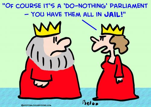 Cartoon: king queen parliament jail (medium) by rmay tagged king,queen,parliament,jail