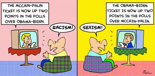 Cartoon: Palin Obama Polls racism sexism (medium) by rmay tagged palin,obama,polls,racism,sexism