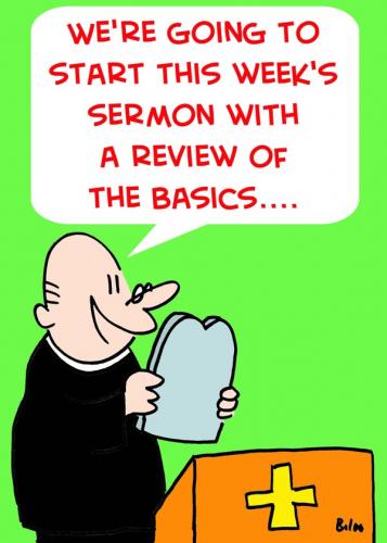 Cartoon: REVIEW BASICS TEN COMMANDMENTS (medium) by rmay tagged review,basics,ten,commandments,priest,preacher,church,religion