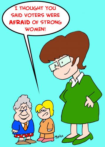 Cartoon: SARAH PALIN HILLARY CLINTON BILL (medium) by rmay tagged sarah,palin,hillary,clinton,bill,afraid,strong,women